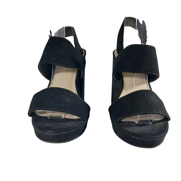 BAR III! BLACK VEGAN SUEDE MICROFIBER CHUNKY HEEL STRAP & BUCKLE SANDALS! SZ 7M - Picture 5 of 11